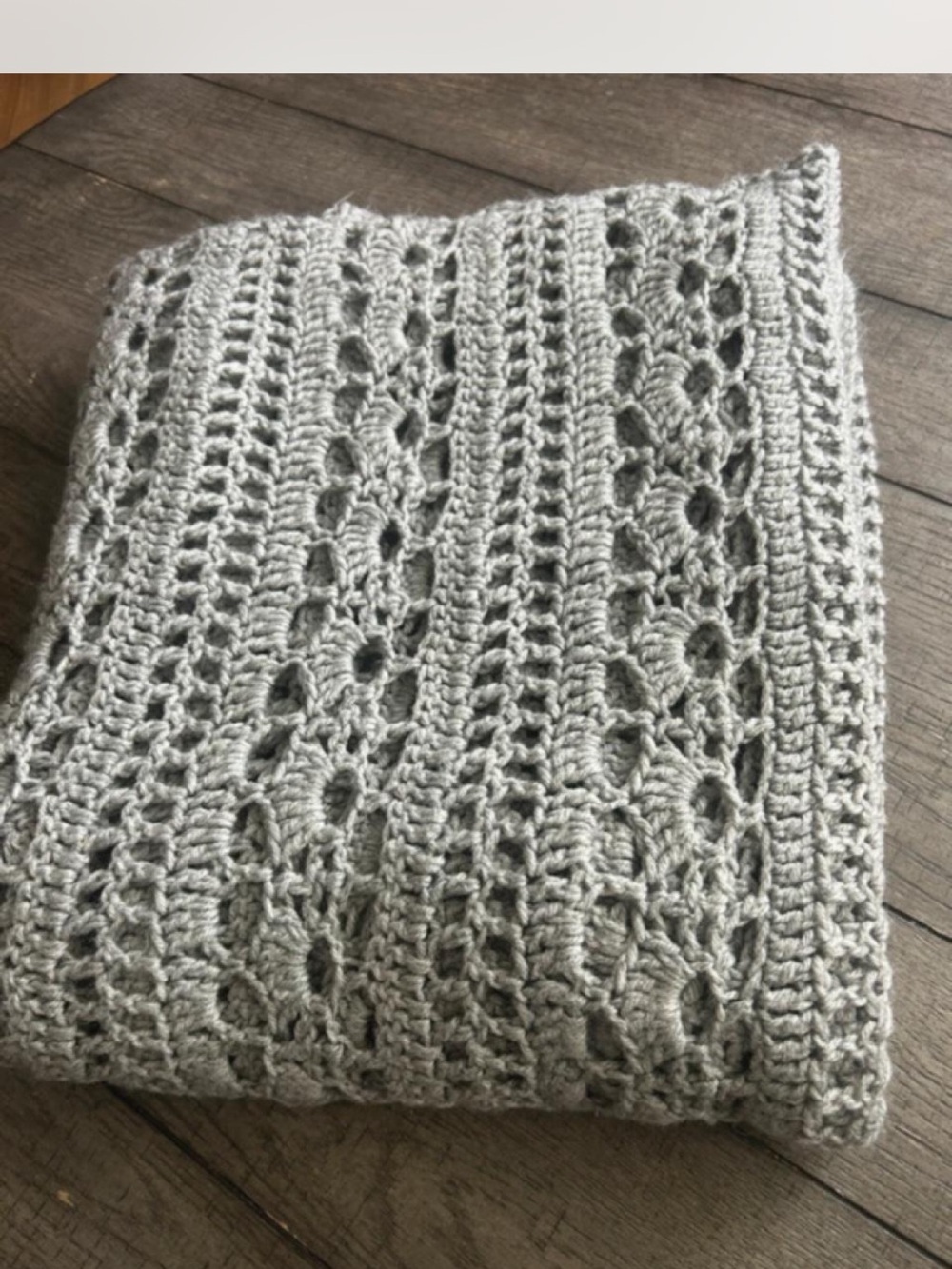 Soft Light Gray Crochet Throw Blanket -  Brand